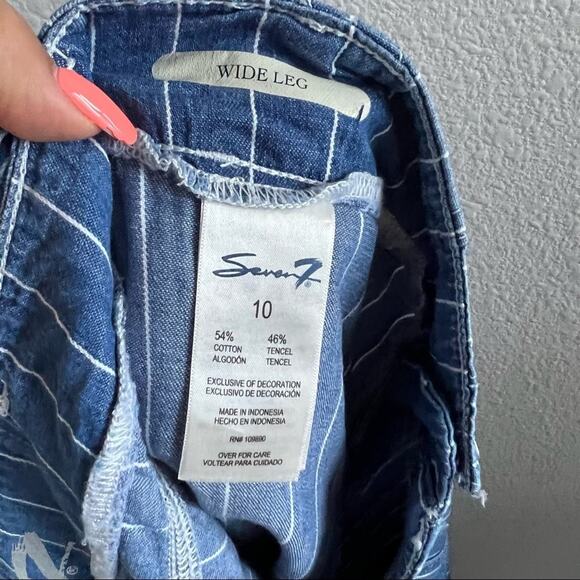 Seven7 Striped Wide Leg Crop Pants Chambray Denim 10 - Picture 13 of 13